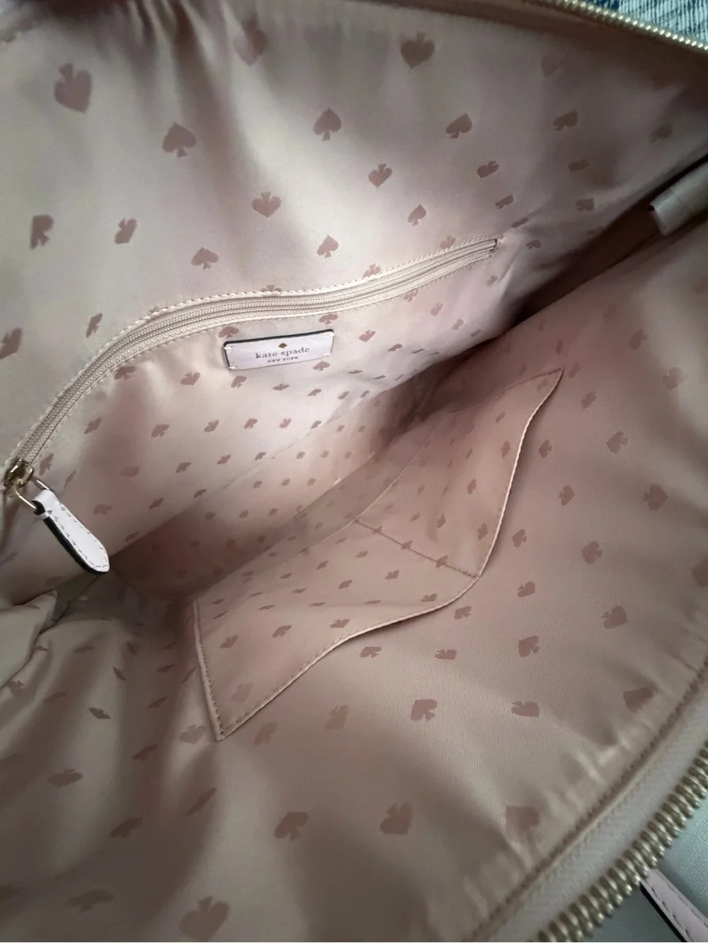 kate spade pale pink leather tote with gold logo